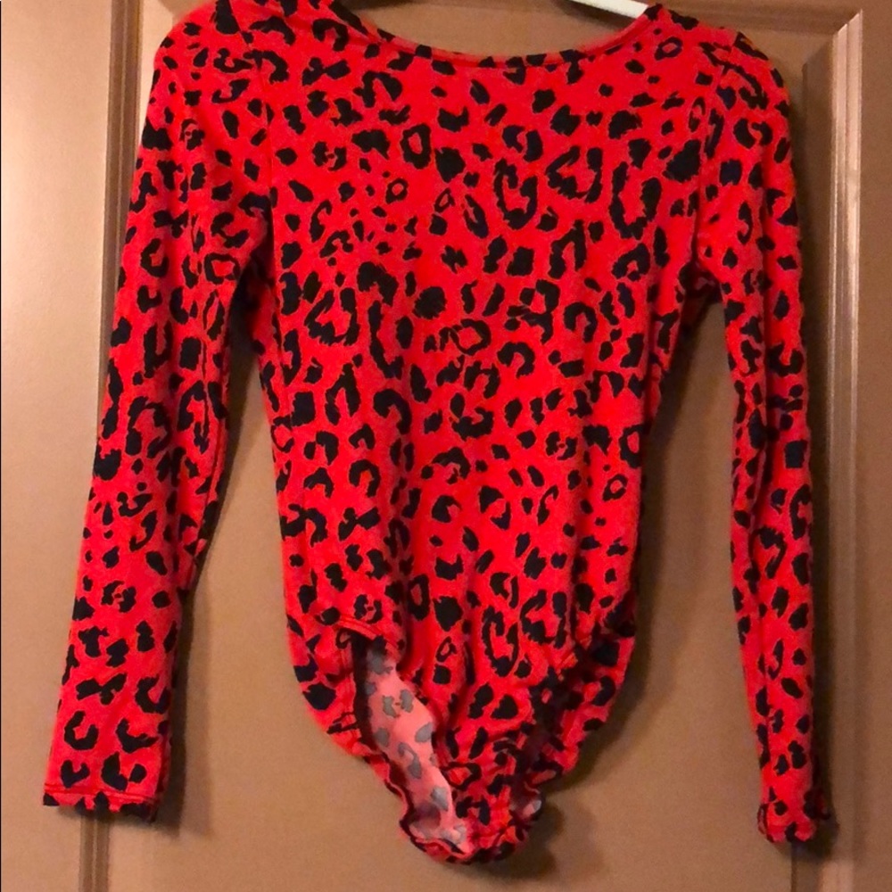 Backless Red Leopard Print Bodysuit